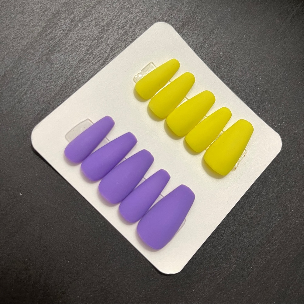 Reusable handmade yellow and purple mix match press on nail fake nail